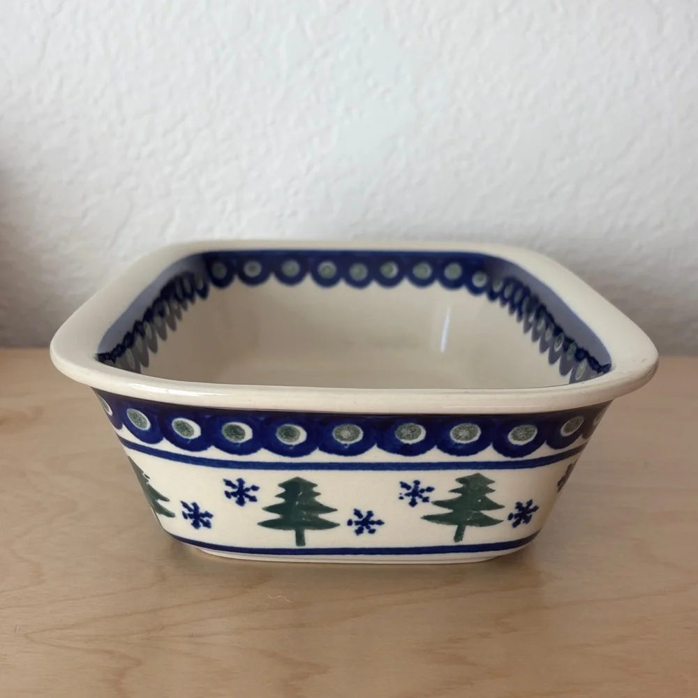 POLISH POTTERY Christmas Tree Rectangle Bread Casserole Dish Handmade in Poland